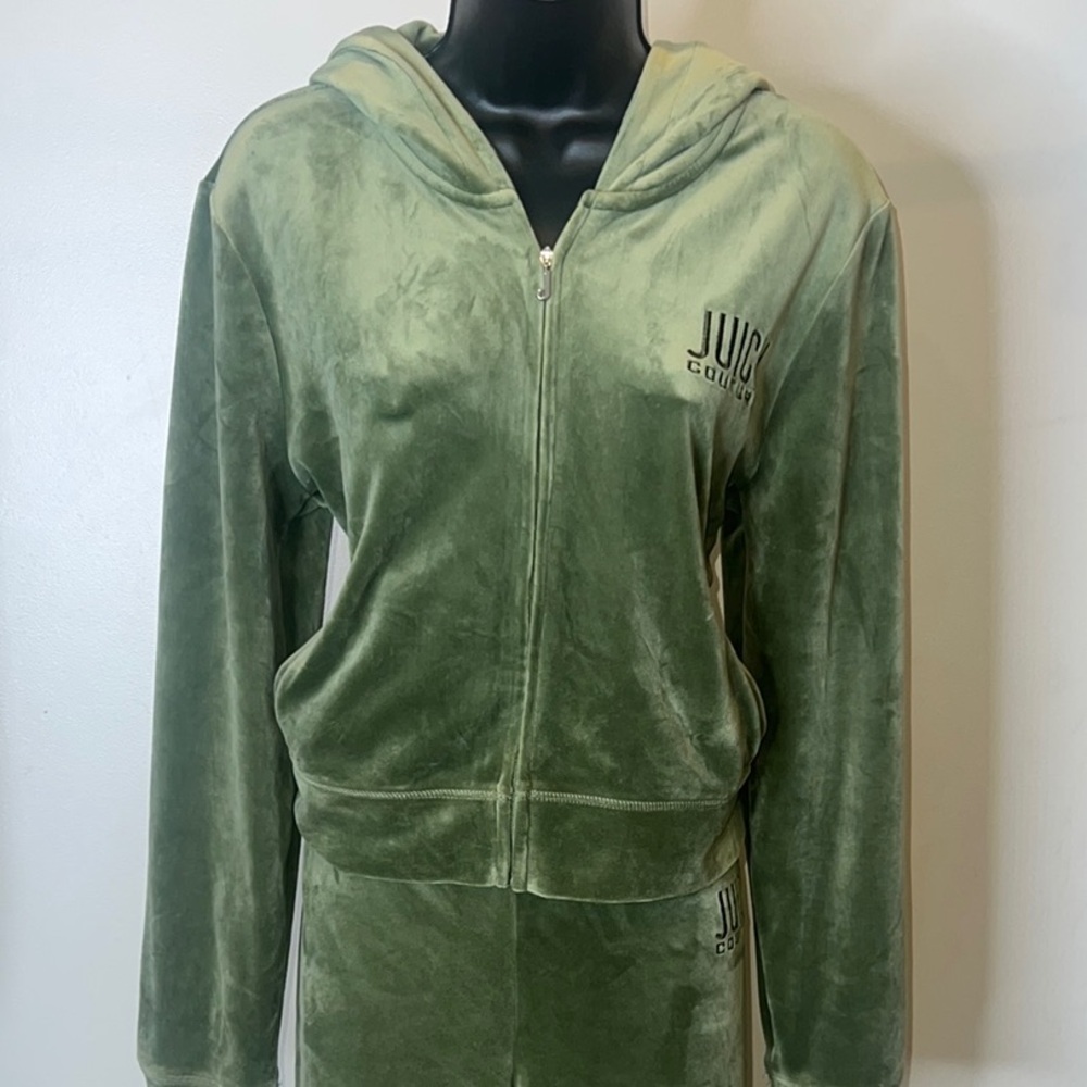 (Juicy Couture Authentic Velour Jumpsuit) Green Hoodie and Pants Set Velour Set
